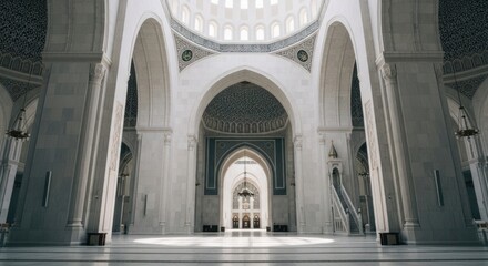 Obraz premium Grand interior shot of an ornate, domed building with arches, pillars, and natural light