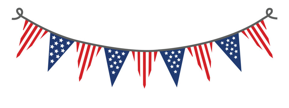 Usa patriotic bunting banner vector. American flag pennant garland for 4th of july independence day decoration isolated on transparent background