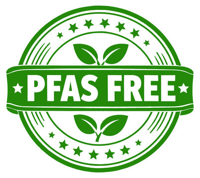 GREEN CIRCULAR PFAS FREE STAMP ON WHITE BACKGROUND - PFAS-FREE CERTIFICATION