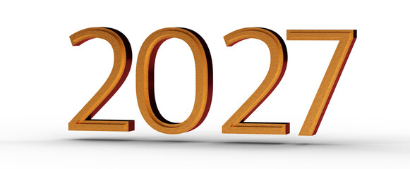 3D render of the year 2027 in golden color, perfect for future events, New Year's celebrations, and financial projection