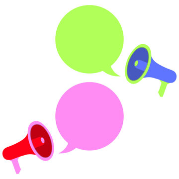 Two loudspeakers with speech bubbles, vector illustration.