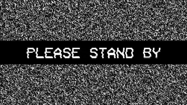 Please stand by screen display featuring a tv test pattern with please stand by message. Suitable for indicating waiting times in presentations. 4k looping