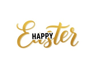 Fototapeta premium Golden happy easter text on white background
