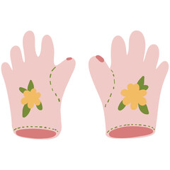 Fototapeta premium Clothing illustration. Mittens. Vector illustration of gloves. Pink gloves with flowers