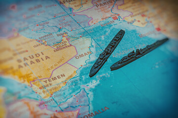 Naklejka na ściany i meble Naval presence and maritime security in the Arabian Sea on map.