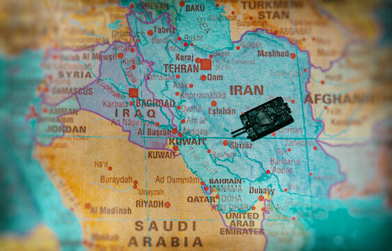 Military conflict and ongoing war operations on map of Iran.