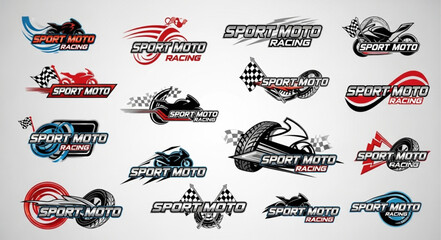 Motorcycle logos collection for sport moto racing events and branding. © Dianchan