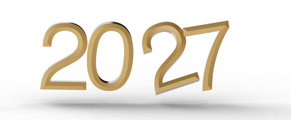 Celebrate the upcoming year 2027 with a stylish golden 3D design. Perfect for new year greetings, events, and festive pr © vegefox.com
