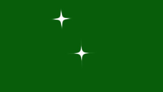 Sparkling twinkling stars animation with glowing shimmer and flat vector doodle style, smooth blinking star motion on chroma key green screen in 4K