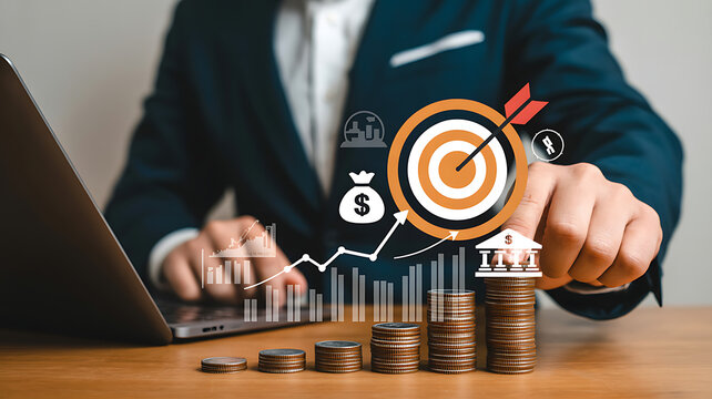 Businessman achieving financial goals with targeted investment strategy