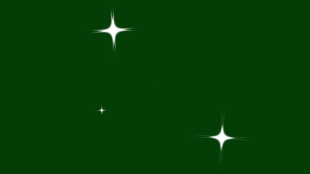 Glowing twinkling stars animation with flat vector doodle style and sparkling glitter shine, smooth 2D star blink effect on green screen background in 4K