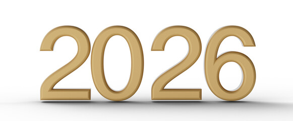 2026 year number in gold color, isolated on a white background.  Perfect for New Year celebrations and business designs.
