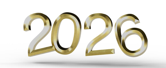 3D render of the year 2026 in gold and silver, perfect for New Year greetings, future events and celebrations. © vegefox.com