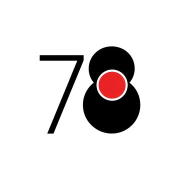 A stylized number seventy eight with a red circle isolated on transparent background