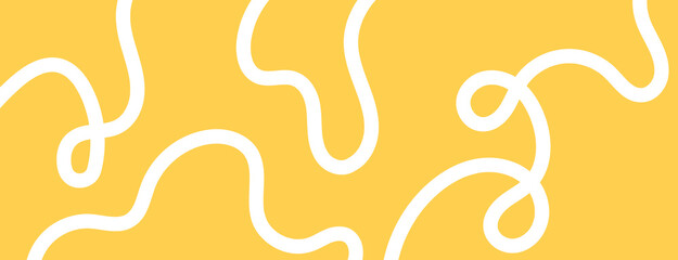 Fototapeta premium Playful White Squiggly Lines on Bright Yellow | Fun Organic Wavy Doodle Abstract Background | Energetic Minimalist Wave Pattern 