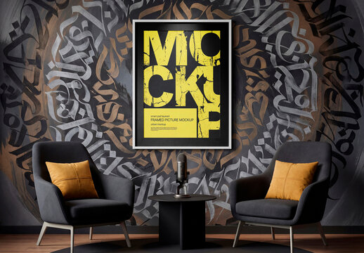 Podcast Studio Poster Mockup &ndash; Framed wall display