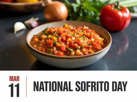 National sofrito day celebration with a bowl of delicious homemade salsa or relish