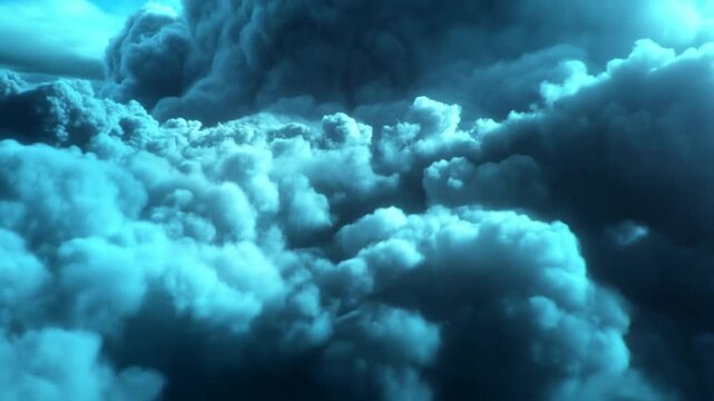 Dreamy aerial journey through majestic blue clouds in peaceful atmosphere with smooth camera motion