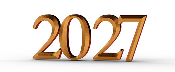 Illustration of the year 2027 in gold against a white backdrop, perfect for New Year, business, future, and financial th © vegefox.com