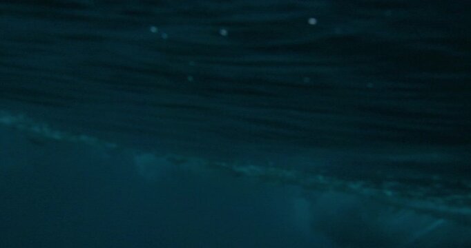 Crashing ocean blue wave on surf spot, surfing waves underwater