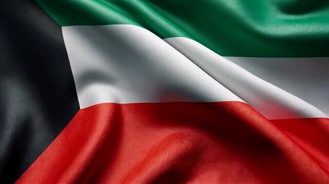 kuwaiti flag waving in the wind. flag of kuwait