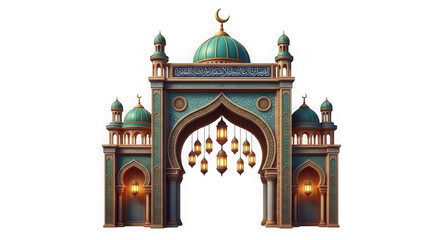 Obraz premium A stunning mosque archway with intricate design and lighting on transparent background