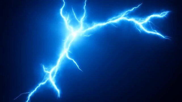 Dynamic blue lightning strikes against dark sky with electric energy and power
