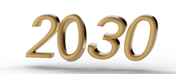 Gold 2030 numbers on a white background, perfect for New Year celebrations, future concepts, and event announcements. S