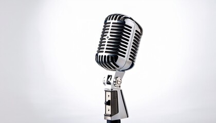 old retro style vintage silver microphone isolated on white background