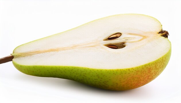 green yellow pear fruit half slice isolated on white background