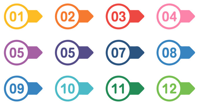 colorful number bullet marker icon set