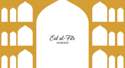 Eid al-Fitr Mubarak mosque arch frame vector illustration for Islamic holiday greeting card