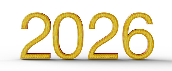 Illustrative image of the year 2026 in golden color against a clean white backdrop, ideal for new year and future-orient