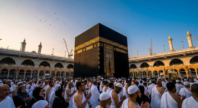 Pilgrims at Kaaba, Mecca: Hajj & Umrah in Grand Mosque, Saudi Arabia