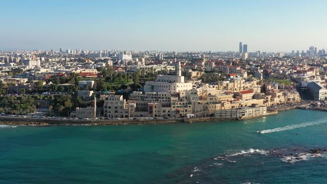 Aerial View of the Ancient Port City of Jaffa and the Mediterranean Coastline, Tel Aviv, Israel