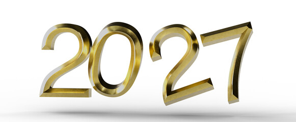 Luxurious golden 2027 year sign isolated on a clean white background. Perfect for new year greetings, celebrations, and © vegefox.com