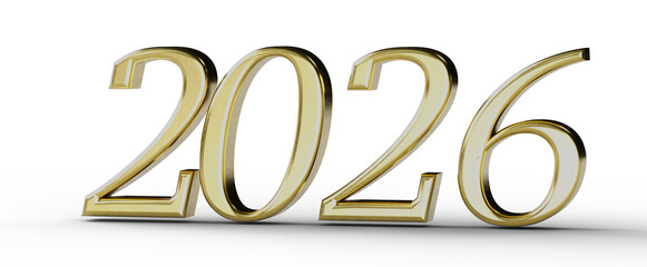 Elegant golden 2026 year numbers isolated on white background. Perfect for new year greetings, celebrations, and futuris © vegefox.com