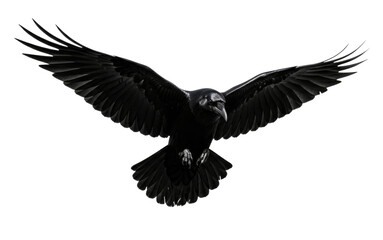 Fototapeta premium Black raven in flight transparent background cutout png