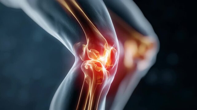 Medical illustration highlighting the knee joint
