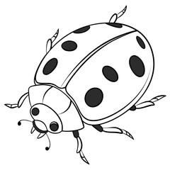 Obraz premium Simple black and white cartoon illustration of a ladybug with spots and antennae on a white background