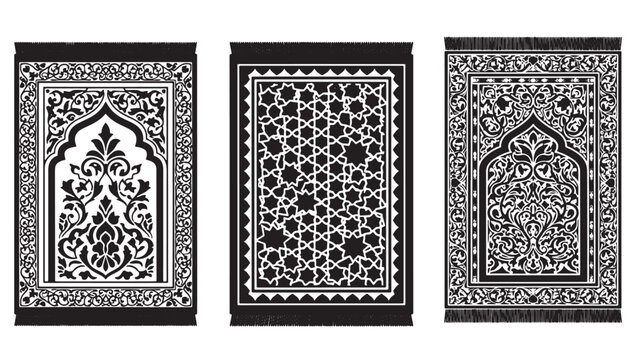 Set of 3 black and white Islamic geometric patterns vector