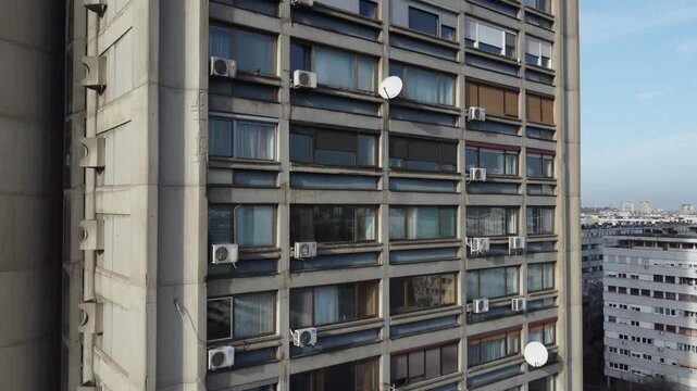 Drone flight near of the Genex tower, New Belgrade district, Serbia. Europe.