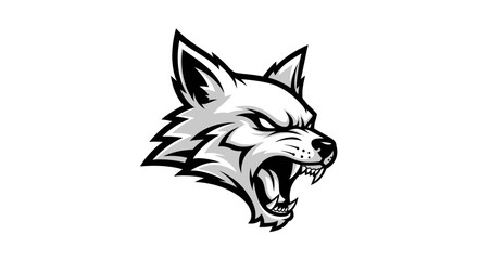 Obraz premium Aggressive wolf head illustration in black and white against a clean background
