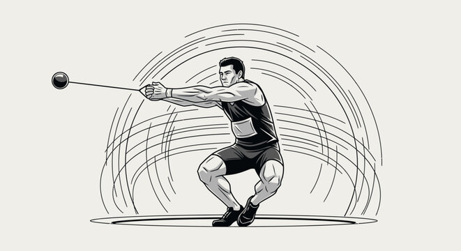 Athlete in action throwing a hammer vector illustration with motion lines