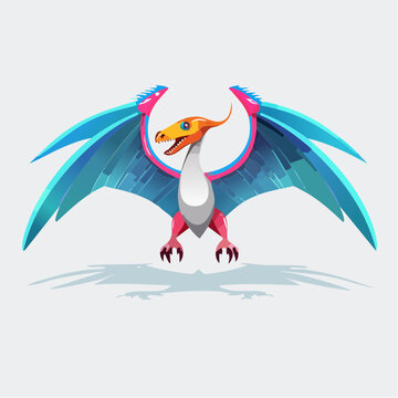3D esports logo of a Microraptor with four glowing wings, mystical sci-fi colors