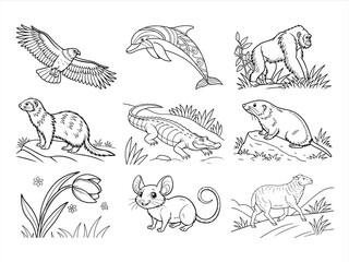 animal, bird, and flower black vector bundle