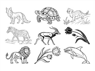 animal, bird, and flower black vector bundle