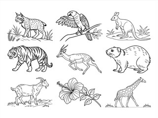 animal, bird, and flower black vector bundle