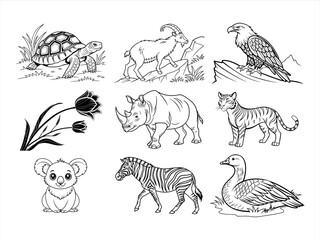 animal, bird, and flower black vector bundle