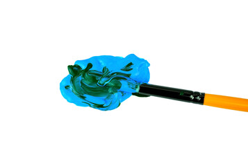 Blue and Green Acrylic Paint Mixing with Brush Stroke Isolated on Transparent Background &ndash; Abstract Colour Texture